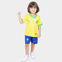 Thumbnail for Brazil Kids Kit Home Season 23/24 Designed By Mitani Store , Regular Fit Jersey Short Sleeves And V-Neck Collar In Yellow Color