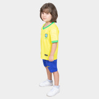 Thumbnail for Brazil Kids Kit Home Season 23/24 Designed By Mitani Store , Regular Fit Jersey Short Sleeves And V-Neck Collar In Yellow Color