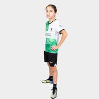 Thumbnail for Liverpool Kids Kit Away Season 23/24 Designed By Mitani Store , Regular Fit Jersey Short Sleeves And Round Neck Collar In White And Green Patterns Color