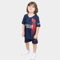 Thumbnail for Paris Saint Germain Kids Kit Home Season 23/24 Designed By Mitani Store , Regular Fit Jersey Short Sleeves And V-Neck Collar In Dark Blue Color