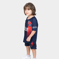 Thumbnail for Paris Saint Germain Kids Kit Home Season 23/24 Designed By Mitani Store , Regular Fit Jersey Short Sleeves And V-Neck Collar In Dark Blue Color