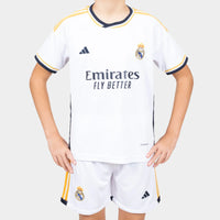 Thumbnail for Real Madrid Kids Kit Home Season 23/24 Designed By Mitani Store , Regular Fit Jersey Short Sleeves And Round Neck Collar In White Color