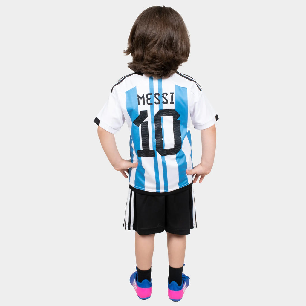 Lionel Messi Argentina Three Star 22/23 Youth Home Jersey by