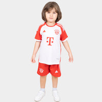 Thumbnail for Bayern Munchin Kids Kit Home Season 23/24 Designed By Mitani Store , Regular Fit Jersey Short Sleeves And Ribbed Crewneck In White Color