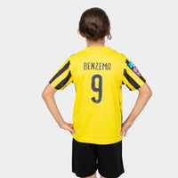 Thumbnail for Al Ittihad Fc Kids Kit Home Season 23/24 Designed By Mitani Store , Regular Fit Jersey Short Sleeves And Round Neck Collar In Yellow Color with Benzema Name and Number 9