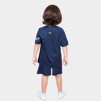 Thumbnail for Paris Saint Germain Kids Kit Home Season 23/24 Designed By Mitani Store , Regular Fit Jersey Short Sleeves And V-Neck Collar In Dark Blue Color