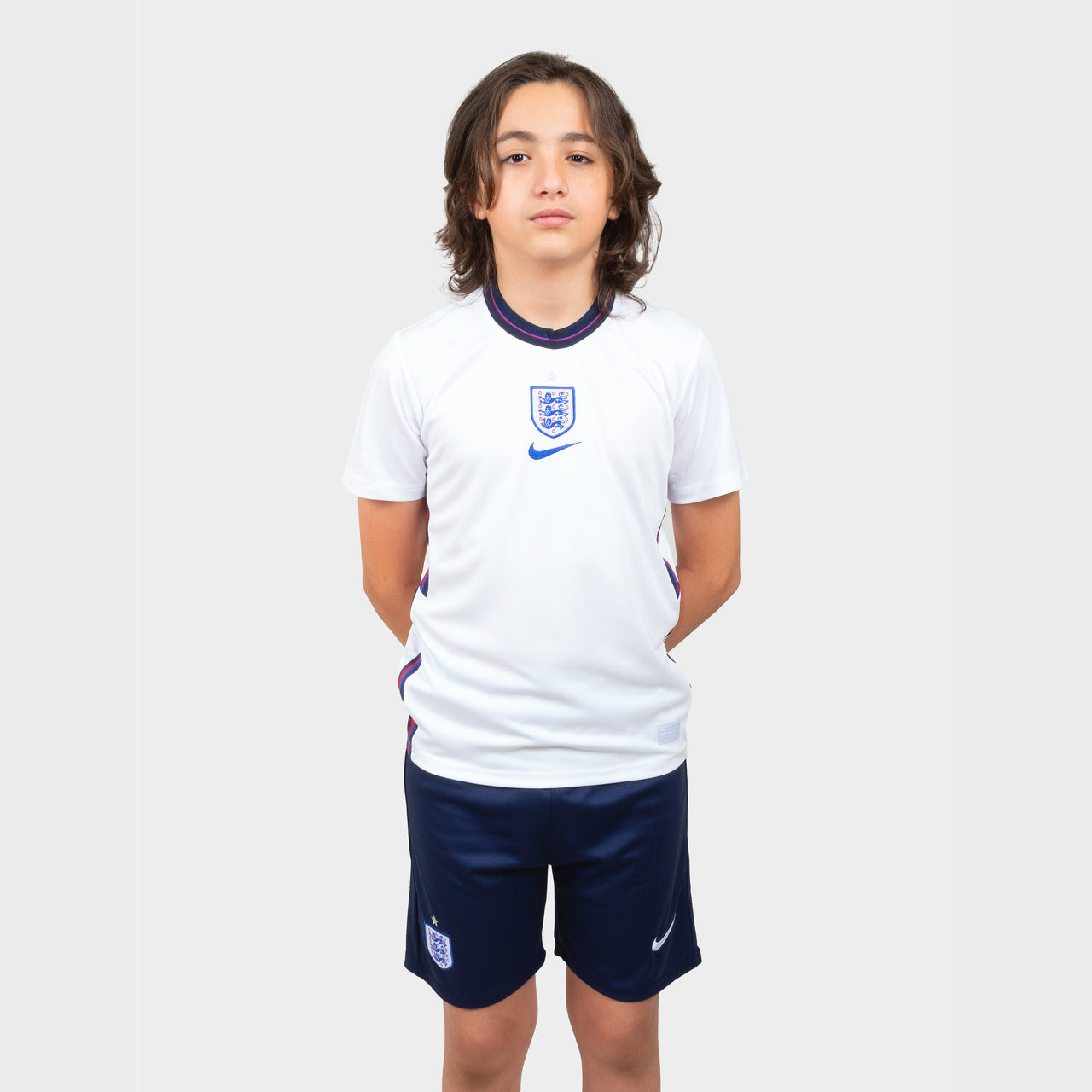England 20/21 Heimtrikot für Kinder – dunkelblaue Shorts